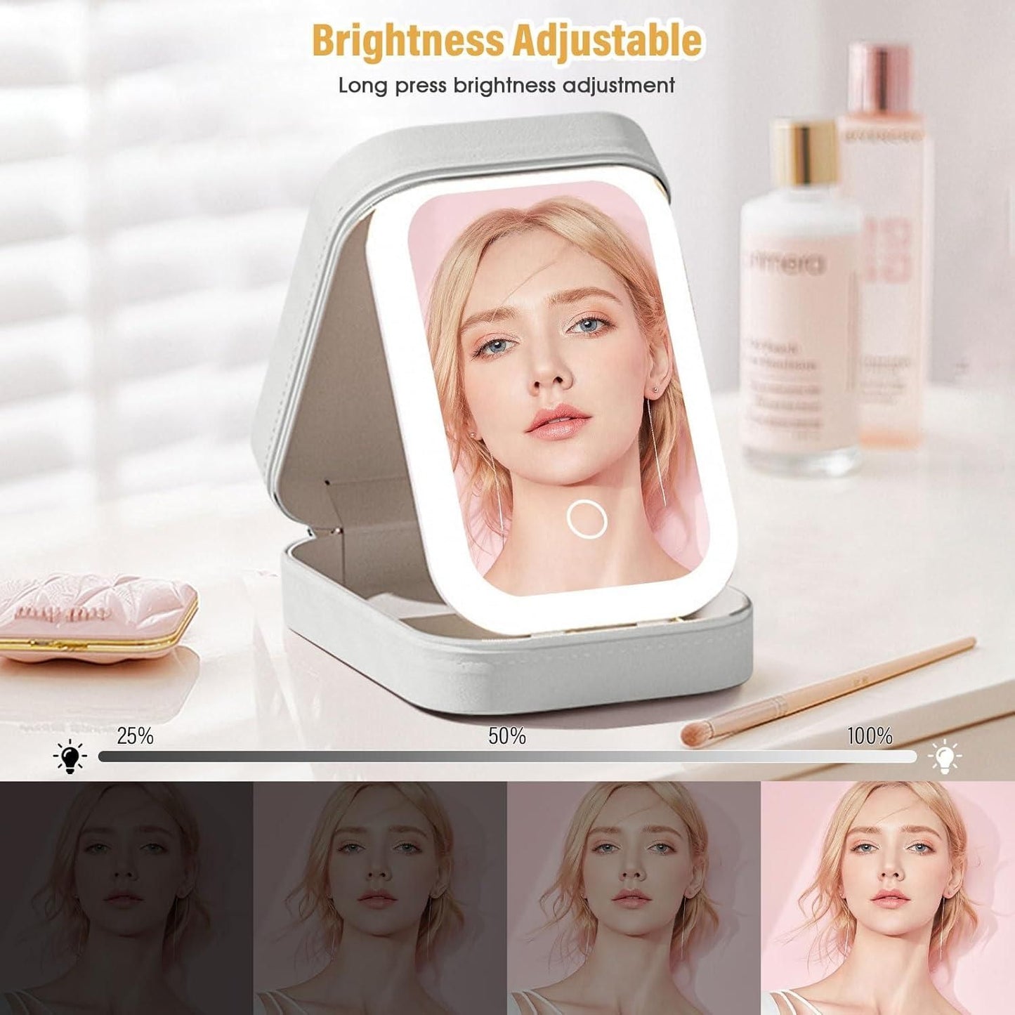 White Jewelry Box with LED Mirror