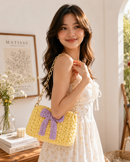Kalashray Sunshine Bow Crochet Handbag