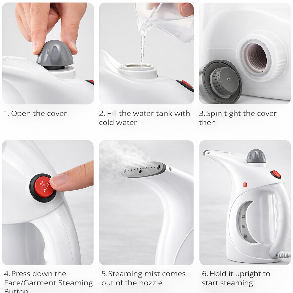 Fast Heat-up Portable Handheld Garment/Facial Vapor Steamer Iron Brush for Home and Travel Handy (Multicolour)