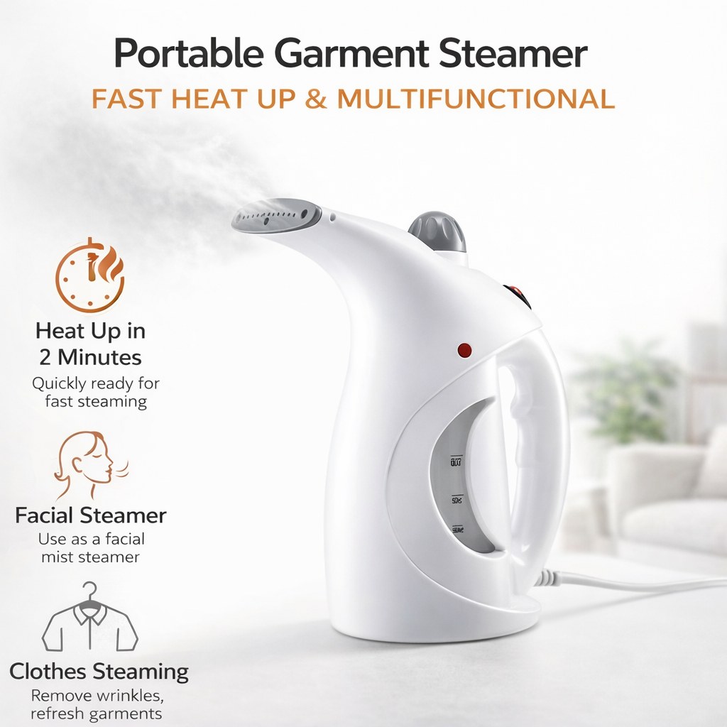 Fast Heat-up Portable Handheld Garment/Facial Vapor Steamer Iron Brush for Home and Travel Handy (Multicolour)